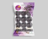 Black Sesame balls packed in a transparent pouch
