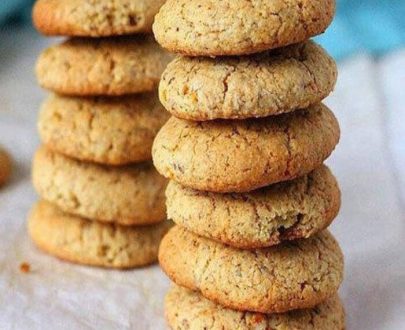 Healthy millet cookies free from preservatives stacked over in two columns, crunchy and healthy biscuits