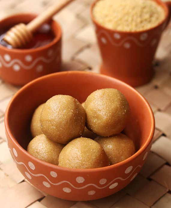 All natural millet laddu made of country sugar and pure sugar displayed beautifully in a bowl