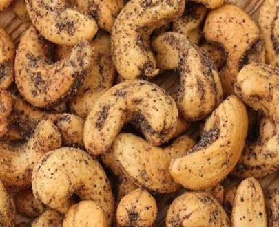 Oven roasted cashew with the rich flavour of freshly pound pepper salt displayed