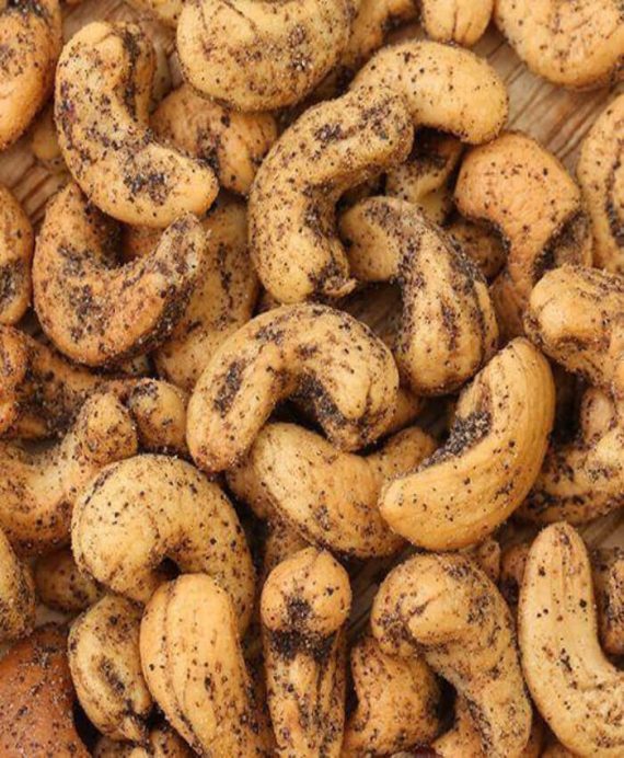 Oven roasted cashew with the rich flavour of freshly pound pepper salt displayed