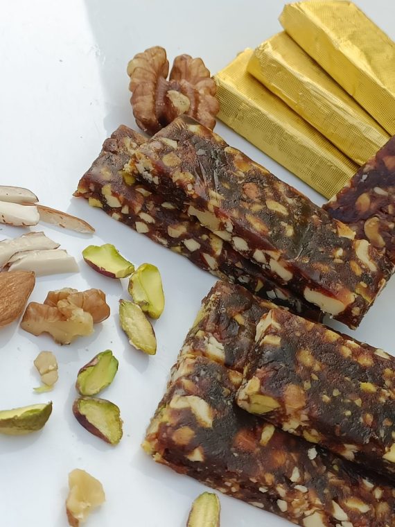 Nutri bar wrapped up in a gold foil