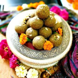 Healthy green gram laddu displayed in a bowl